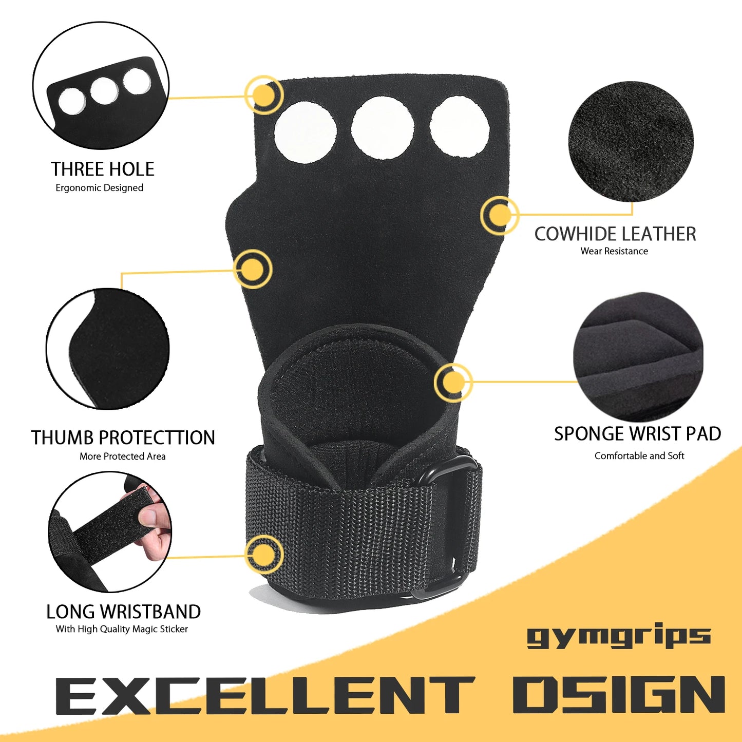 Gym Gloves Grips Cowhide Weightlifting